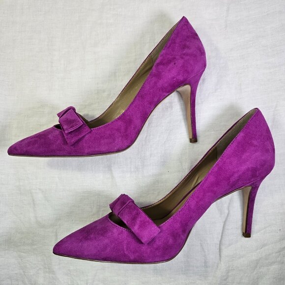 Ann Taylor Odette Suede Bow 3.25” Stiletto Heel Pump 8.5 Cool Berry Fuchsia - Picture 3 of 13